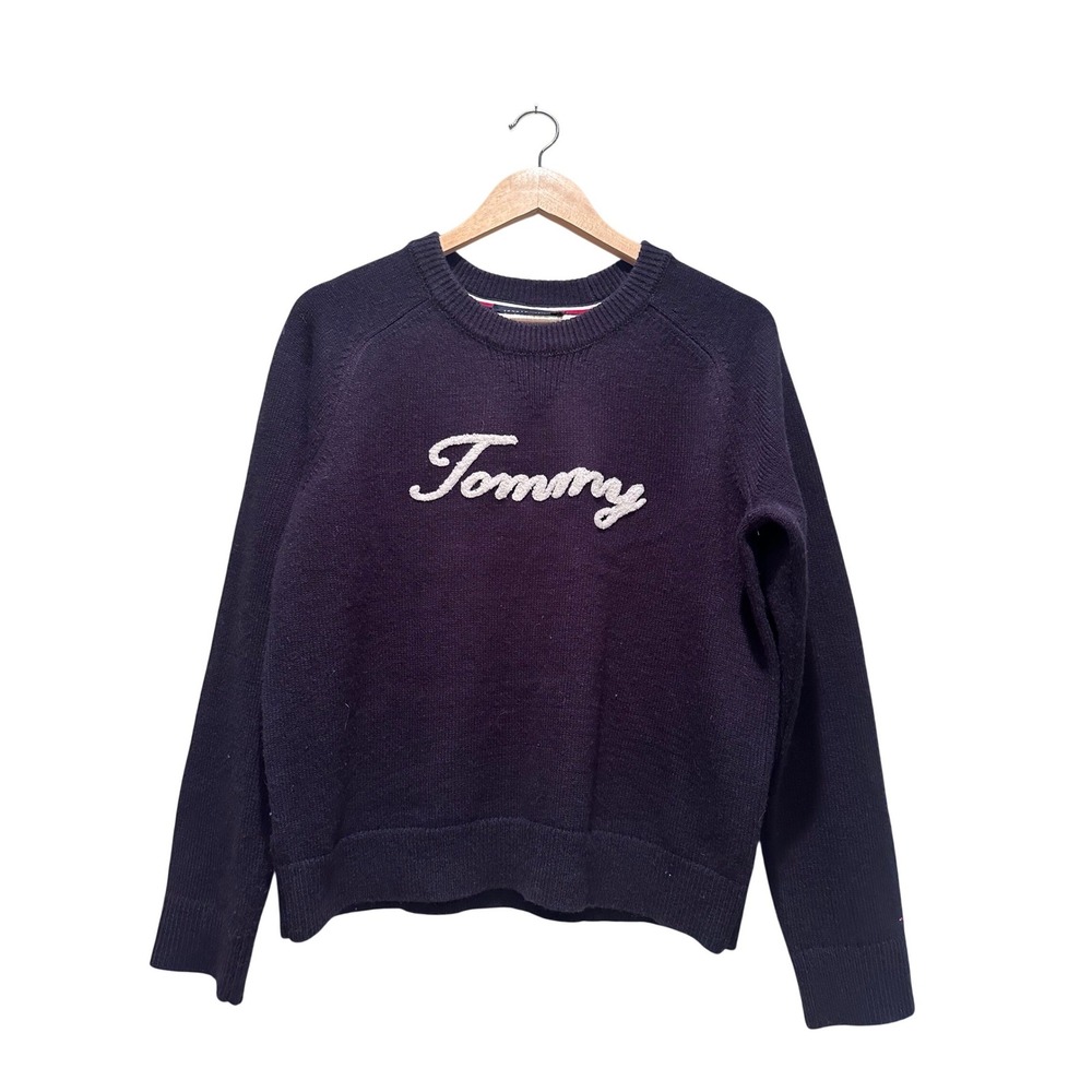 Tommy Hilfiger Navy Blue Knit Sweater‎ Embroidered Preppy USA